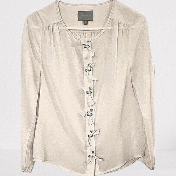 Anthropologie Skies are Blue Blouse Size S Cream Chiffon Long Sleeve - Picture 3 of 6